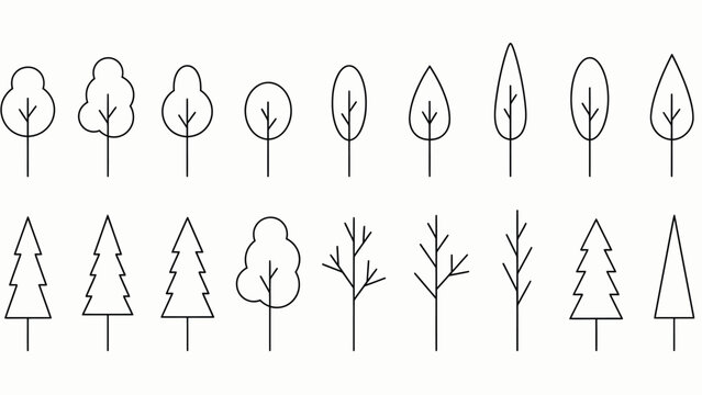 Colecci&oacute;n de s&iacute;mbolos minimalistas de &aacute;rboles y bosques