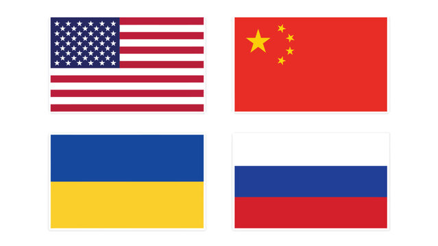 Colecci&oacute;n de banderas nacionales, incluyendo EE. UU., China, Ucrania y Rusia
