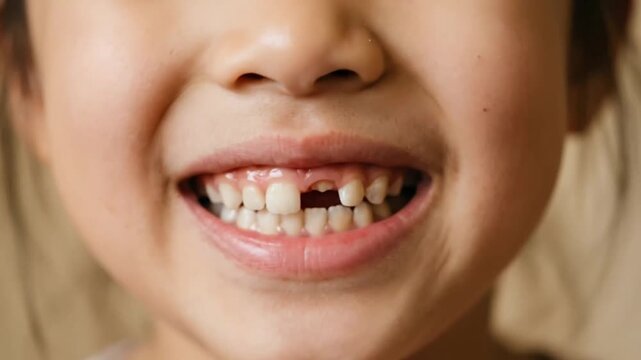 Child's joyful expressions capturing the evolution of baby teeth in a playful setting