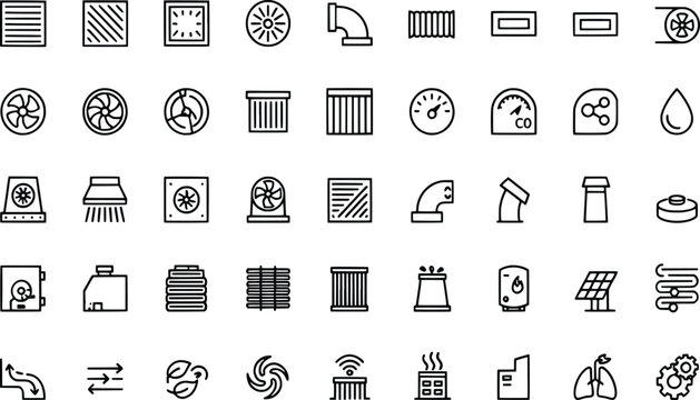 Collection of HVAC and building system icons with transparent background