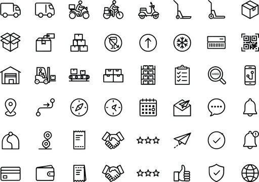 Collection of icons representing various logistics transportation and business service symbols