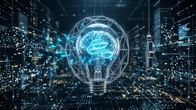 Innovative digital concept illustrating interconnected neural networks with puzzle pieces in a futuristic cityscape scene