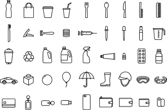 Collection of various everyday icons with transparent background for graphic design use
