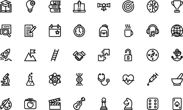 Collection of various icons representing different activities and concepts on transparent background