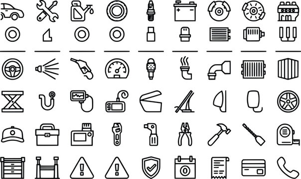 Collection of vehicle maintenance and repair icons with transparent backgrounds