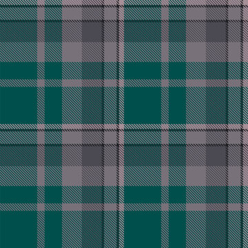 A traditional tartan plaid pattern with a balanced check structure and teal and grey tones. The seamless textile background recreates a woven fabric look with a natural decorative character.