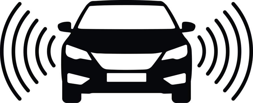 Car Proximity Sensor Icon with Vehicle Radar Detection Waves for Parking Assistance, Collision Warning, Autonomous Driving, Automotive Safety, and Smart Technology