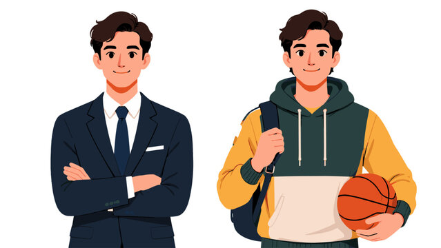 Vector illustration of businessman and student character portraits
