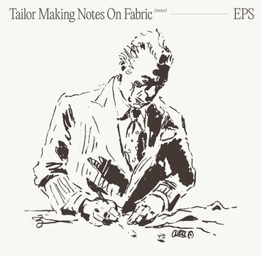 Tailor Making Precise Notes On Fabric Pattern, Hand Drawn Sketch Illustration