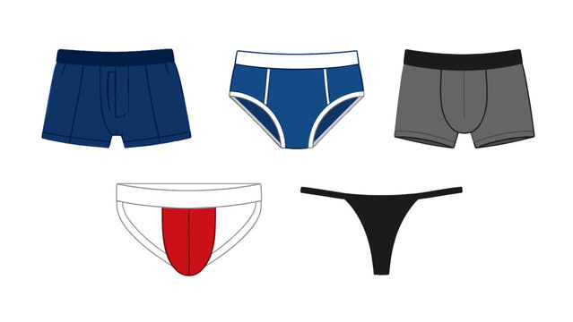 Set of men's underwear styles in flat vector illustration