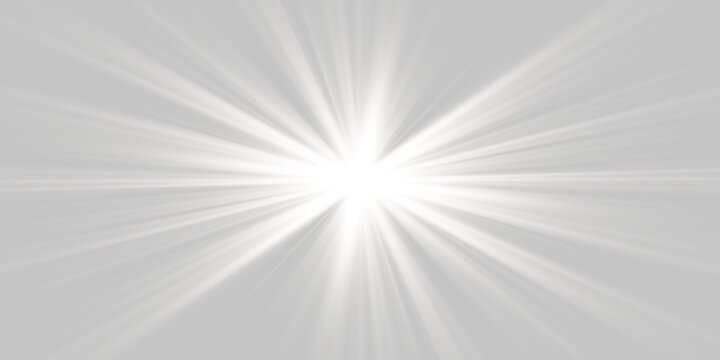 Vector white sunlight flare with radiant beams. PNG transparent effect for design projects. Clean glowing sparkle with elegant light rays.