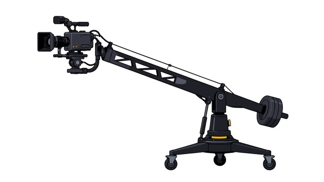 Broadcast video camera mounted on studio crane arm