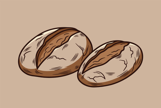 Beautiful engraved style illustration of two roasted coffee beans on a solid beige background, perfect for cafe branding.