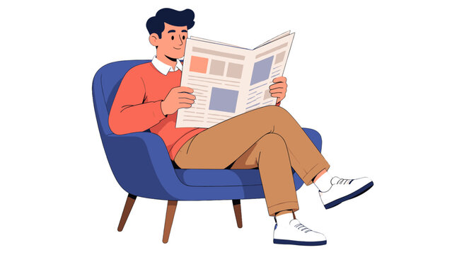 Young man reading newspaper while sitting in armchair