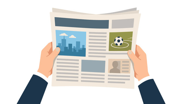 Hands holding open newspaper with city and football sections