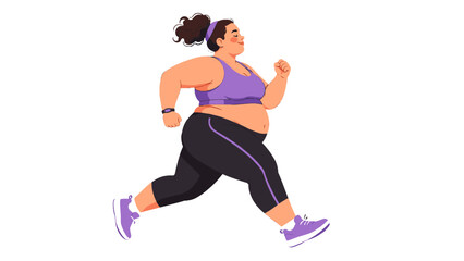 Fototapeta premium Curvy woman jogging in purple sportswear illustration
