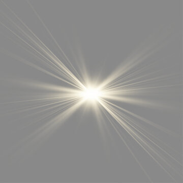 PNG.Radiant starburst glows with elegant golden light. Tiny glitter particles surround the luminous center. Vector illustration isolated on transparent background.
