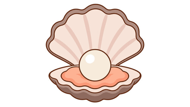Cute open seashell with pearl cartoon vector icon