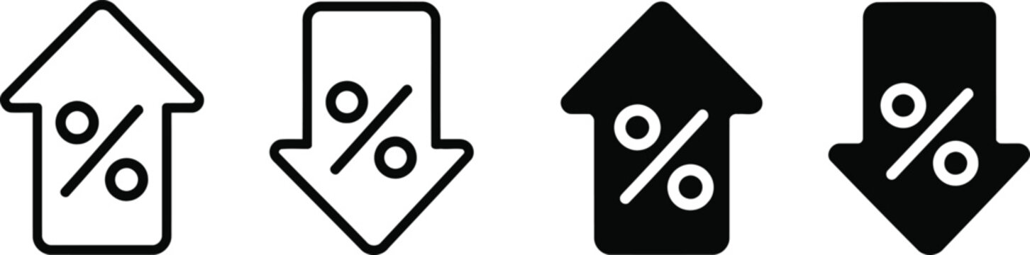 Percentage arrow icon set showing up and down trends with percentage, business