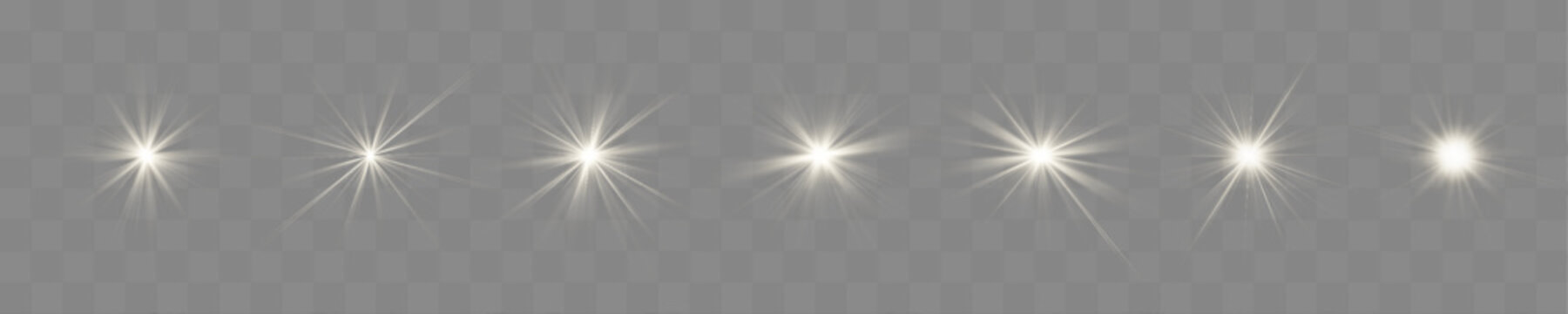 Soft set sun flare emits warm luminous rays. Elegant glowing highlights enhance the realistic lighting effect. Vector graphic isolated on transparent background.
