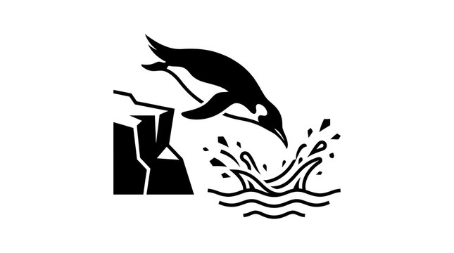 Diving Dolphin Silhouette Vector Logo Splashing Into Ocean Water