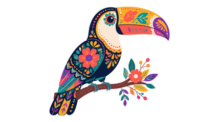 Obraz premium Colorful decorative toucan perched on a flowering branch
