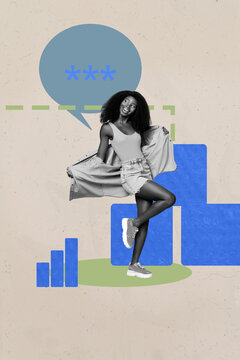 Trendy art creative vertical photo collage of happy businesswoman businessman stand chart statistics progress development