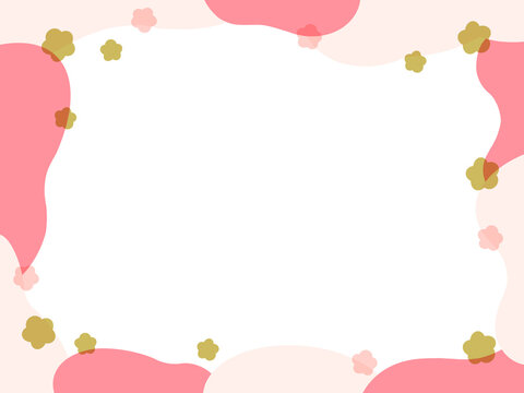 ゴールド、ピンクの梅の花模様が入ったピンクと薄ピンクのフレームイラスト