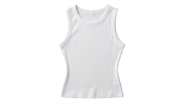 White sleeveless ribbed tank top shirt on a transparent background PNG image