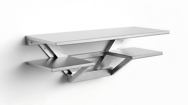 Modern White Wall Mounted Shelf With Foldable Design On White Background