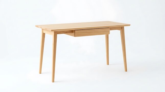 Modern Wooden Desk With Drawer On White Background