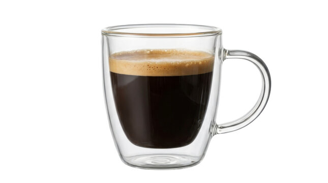 Espresso in a double walled glass cup on a transparent background PNG file