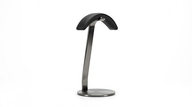 Modern Sleek Headphone Stand With Curve Design On White Background