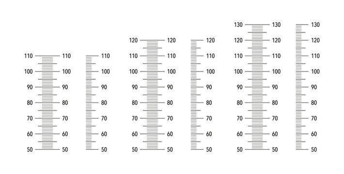 Kids height chart from 50 cm to 110, 120, 130 centimeters. Meter wall or growth ruler. Template for wall growth 130 cm sticker.