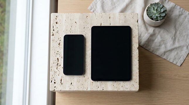 Modern Tech Gadgets Arranged on a Textured Surface with Natural Light