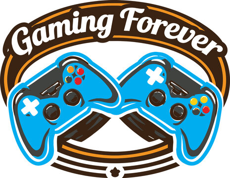 Level up your sales with this bold "Gaming Forever" vector badge! Featuring dual controllers, it's perfect for gamer tees, esports merch, & stickers!