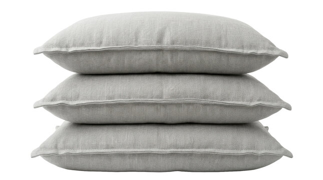 Stack of gray linen throw pillows on a transparent background PNG file