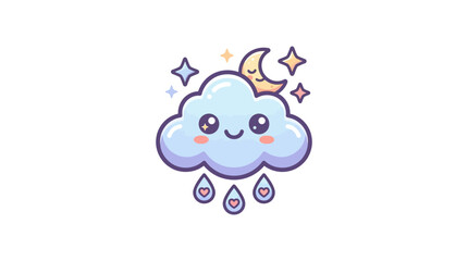 Naklejka premium Kawaii rain cloud moon star mascot.