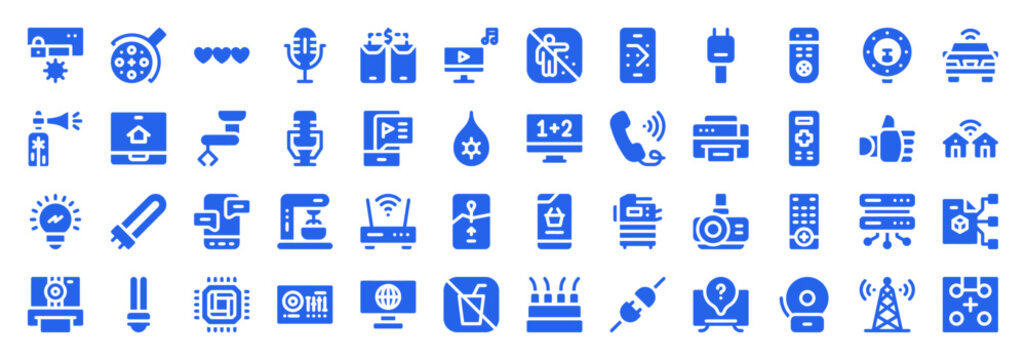 Electronic and Communication Icon Set with Media, Mobile, and Home Tech