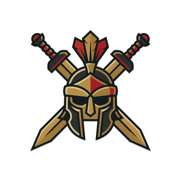 Minimalist Vector Illustration of Gladiator Helmet and Swords