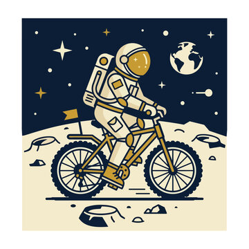 Minimalist Vector Illustration of Astronaut Riding Bicycle