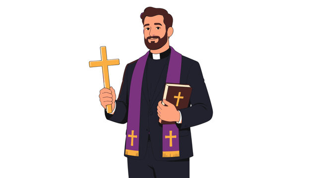Illustration of a priest holding a cross and a book