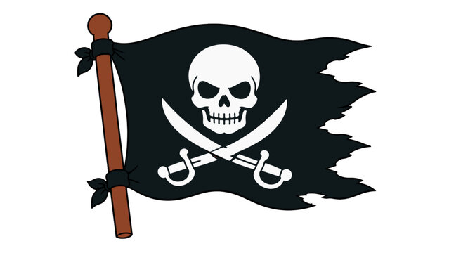 Black pirate flag with skull and crossed swords vector