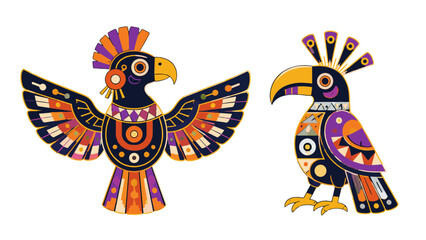 Obraz premium Colorful geometric tropical bird vector set on white background
