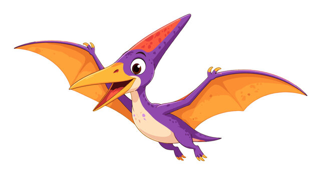 Purple cartoon pterodactyl flying with wings spread