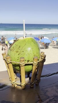 Fresh Green Coconut at Leblon Beach in Rio de Janeiro, Brazil