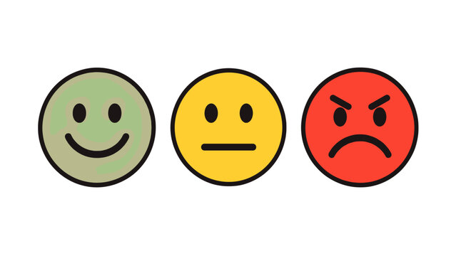 Set of smiling neutral and angry face emoji icons
