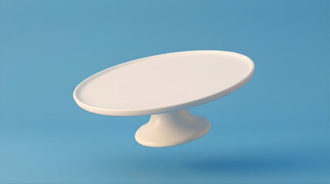 Minimalist White Cake Stand on a Solid Light Blue Background with Soft Shadows Displaying Modern Simplicity