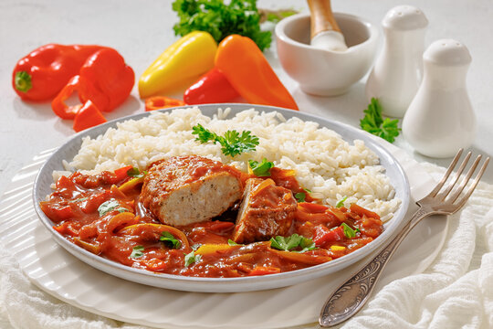 American Style Meatloaf Patty with Sauce and rice