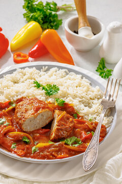 Savory Balkan Cufta Patty In Stewed Pepper Sauce